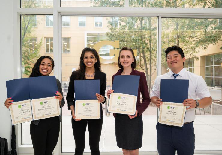 MEGeorgiaTech's tweet photo. Congratulations to the Three Minute Thesis winners. 

Ashley Alva, a @GeorgiaTech_ECE PhD student, took first place, and is a member of the Arvanitis lab.

@GarciaLabGT Ph.D. student Michelle Quizon was the runner up and People's Choice winner.

https://t.co/4YkxK7r1RK https://t.co/wiNS4JafDs