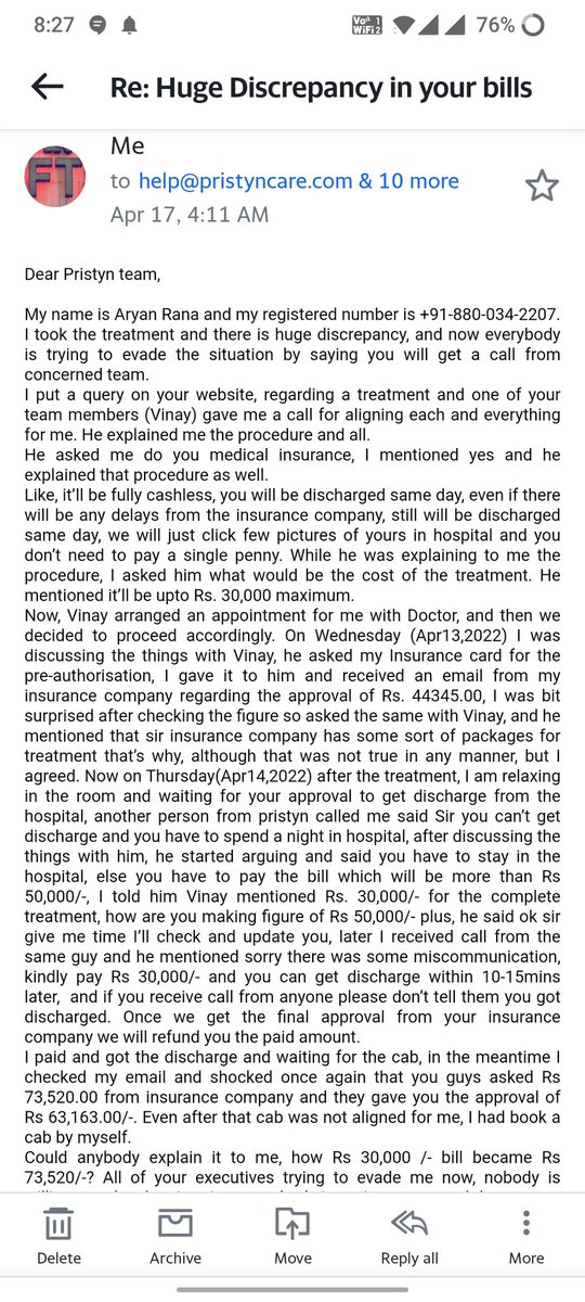 aryans_rule's tweet image. @PristynC @pristyncare_ @iHrithik @DrVaibhavK @harsimarbirsing @jagograhakjago @DrGarimaSawhney 
Pristyncare is doing open frauds, they ask you different &amp;amp; in the end does fraud with patients, &amp;amp; nobody is there to tk liabilities, just everyone evading situation