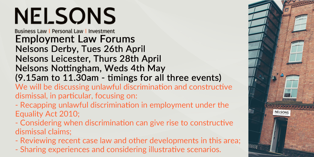 Six days and counting until we hold the first in our series of #EmploymentLaw Forums which will focus on #unlawfuldiscrimination, #constructivedismissal claims and review recent case law. #Dontmissout, book your place today: bit.ly/3wDIl8j