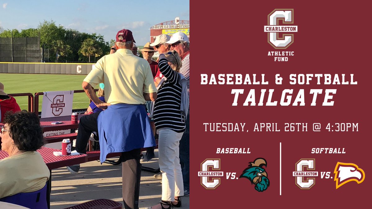 cofcathleticfnd's tweet photo. Cougar Club Members &amp; CAF Donors: join us on April 26th for a baseball &amp; softball tailgate at Patriot's Point! 

Bring a friend and enjoy complimentary food 
and beverages and great company while supporting the Cougars 🌭🐾

Learn more &amp; RSVP ➡️ https://t.co/iFer1NjIkF https://t.co/f42QG5uqvC