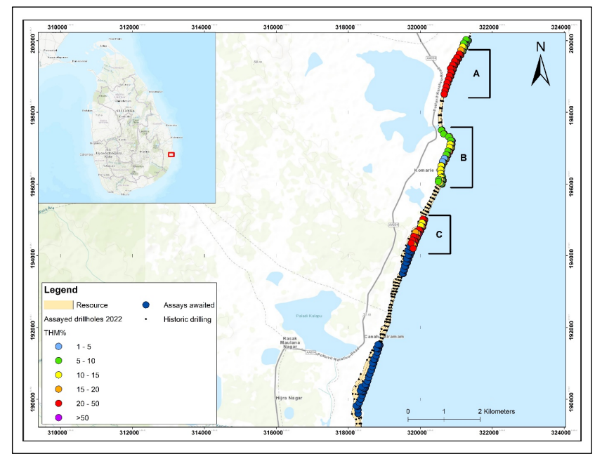 Mingtunmingtun's tweet photo. From the PDF of RNS, u can see clearly how little of the tenement has been drilled + outstanding sections awaiting drill results. Interesting to see highest THM grades closest to Oluvil Port where #CMET proposes the separation plant + export facility.
#mineralsands #ti02 #rutile https://t.co/NniqRB6mBW