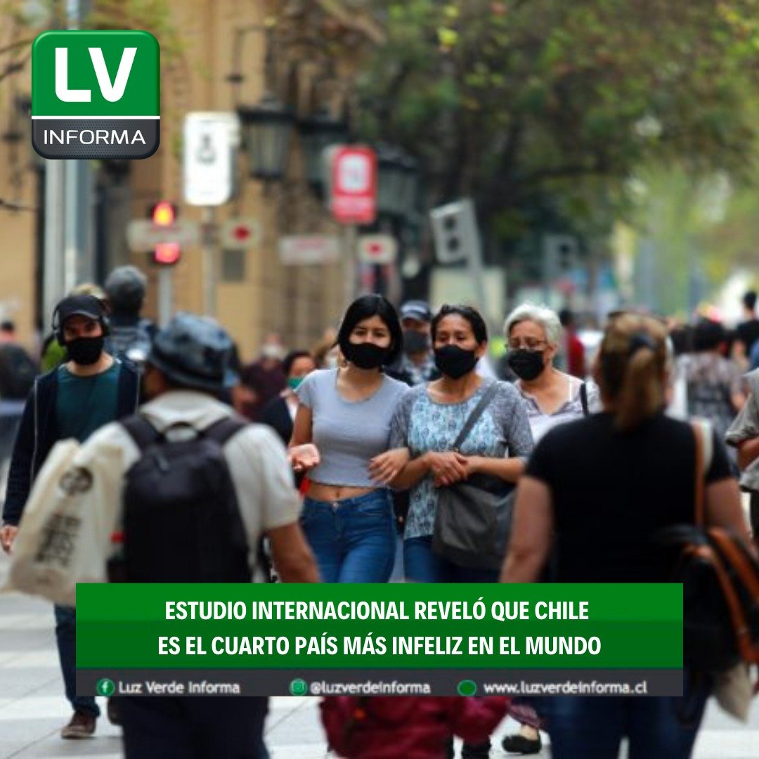 LuzVerdeInforma's tweet photo. 🟢 Un informe publicado por la empresa de estudios de mercado Ipsos llamado “Felicidad Mundial 2022", y que tiene como fin medir el nivel de felicidad existente entre los ciudadanos, concluyó que #Chile se encuentra 4to en países más infelices 🟢 https://t.co/U3OJSSOteV