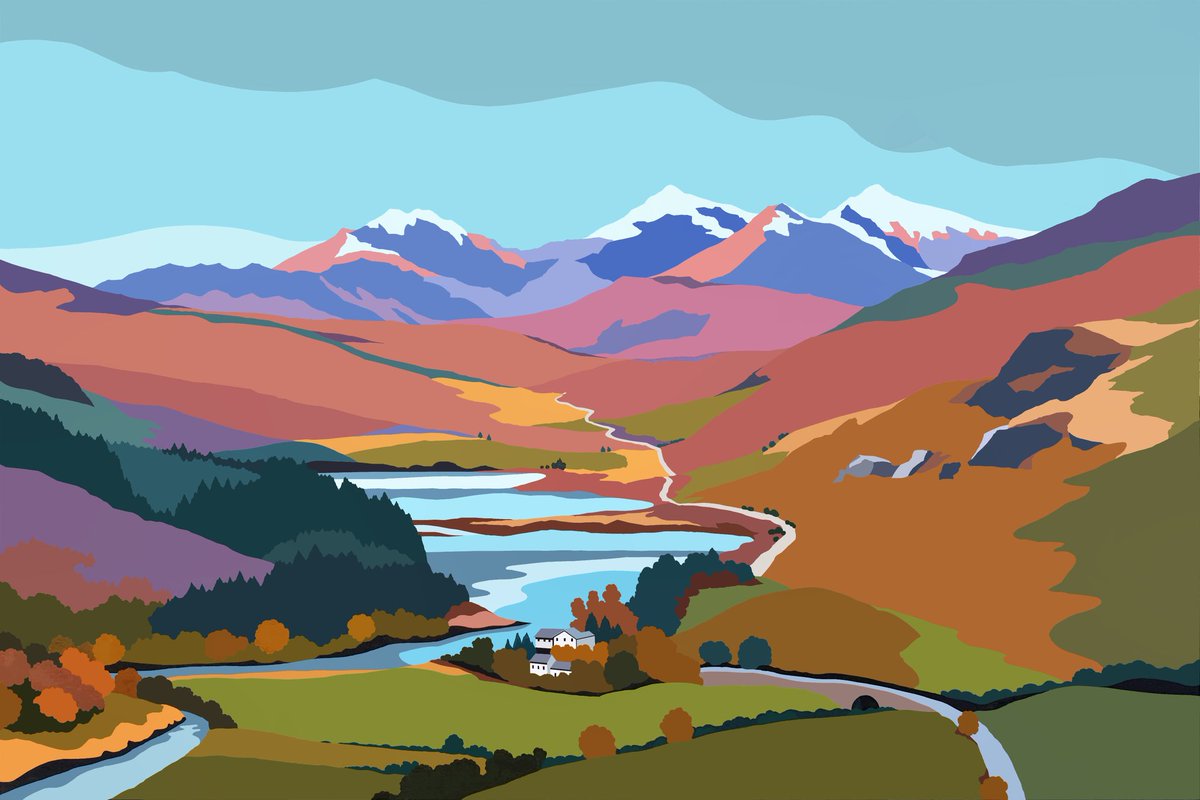 Snowdon and Llynnau Mymbyr North Wales 
Now available as prints here! #Wales #Snowdon #Welshlandscape #Snowdonia #landscapeart
slscott.co.uk/shop/p/snowdon…