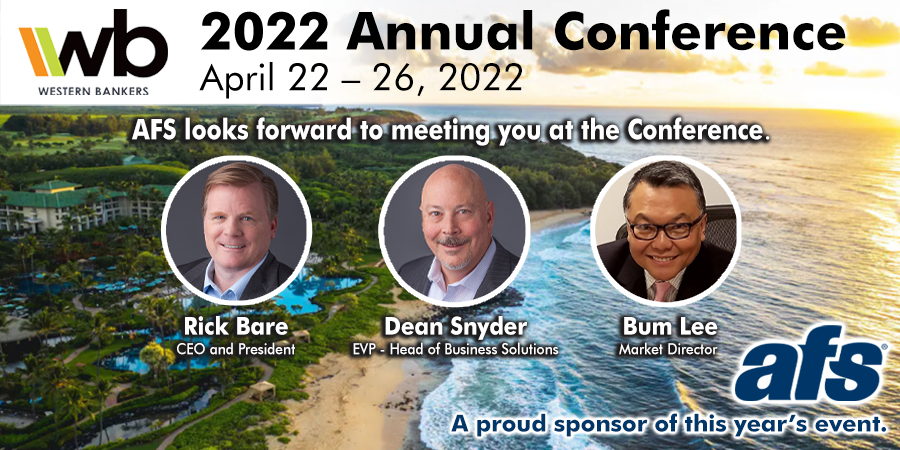 afs_vision's tweet photo. Hope to see you @Western_Bankers 2022 Annual Conference! A proud sponsor of this year’s event, we’re looking forward to meeting you there. Stop by next week to learn how we can help with your #CommercialLending transformation! #AFSTransforms
https://t.co/u2N4LVlZhN https://t.co/u3lQRMWHyv