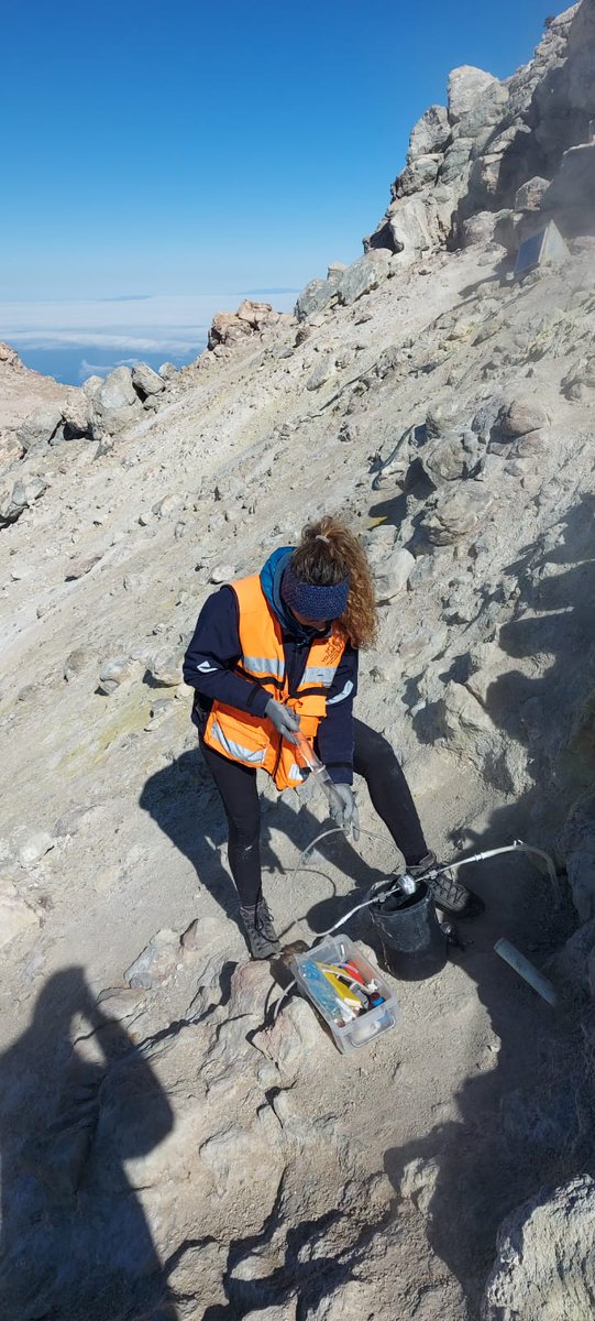 involcan's tweet photo. An INVOLCAN team went today to the crater of #ElTeide #Tenerife to continue with volcanic monitoring tasks on the island. Diffuse carbon dioxide and hydrogen sulfide efflux measurements and sampling of fumaroles were carried out (TFvolcano project, @CabildoTenerife) https://t.co/lL2MySniX1