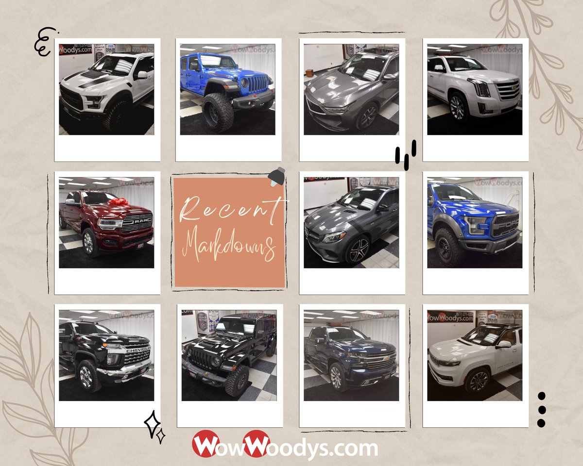 WowWoodysKenzie's tweet photo. Looking for the perfect vehicle?
Then you have to see all of our Recent Markdown! We currently have 151 Recent Markdowns and they are absolutely stunning!
https://t.co/eynUE6Vv0p
#markdowns #recentmarkdowns #greatprice #forsale #trucks #Jeep #Ford #Chevrolet #Chrysler #Ram https://t.co/rMfFNitfDP