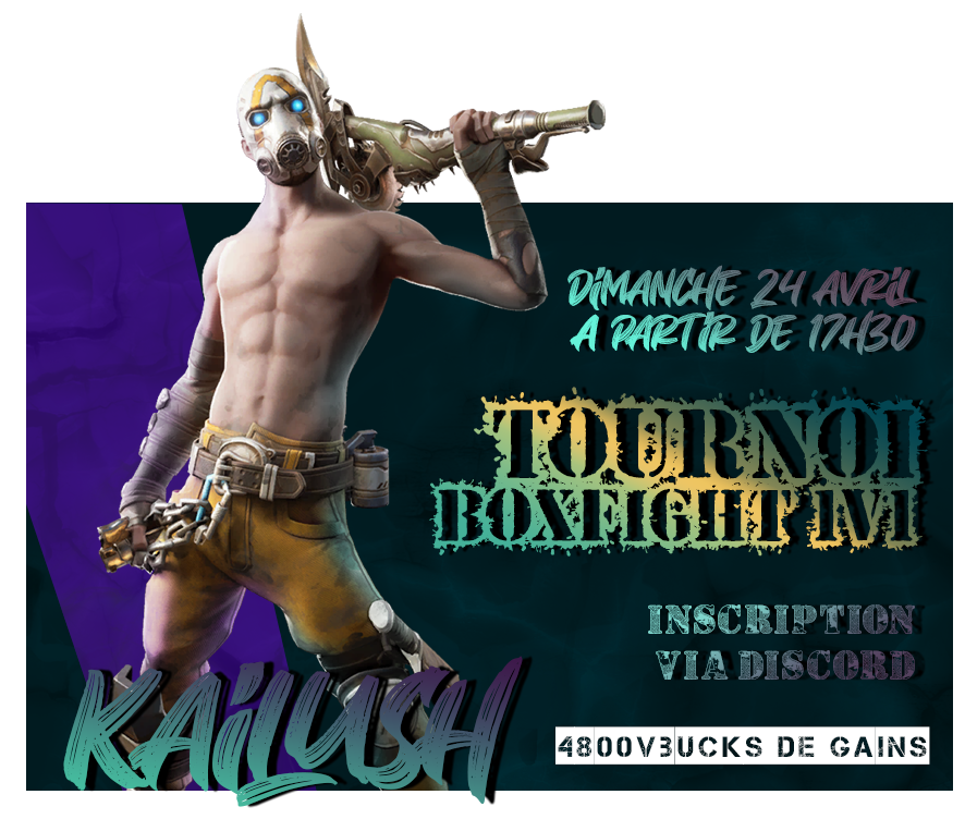 Je suis fier de vous présenter mon premier tournoi ! Il s'agit d'un tournoi boxfight, en 1v1 ! 
Les inscriptions se passent sur discord : discord.gg/VjB9QYe8Ae 
Tout est expliqué dans le channel "Annonces", à vous de jouer !