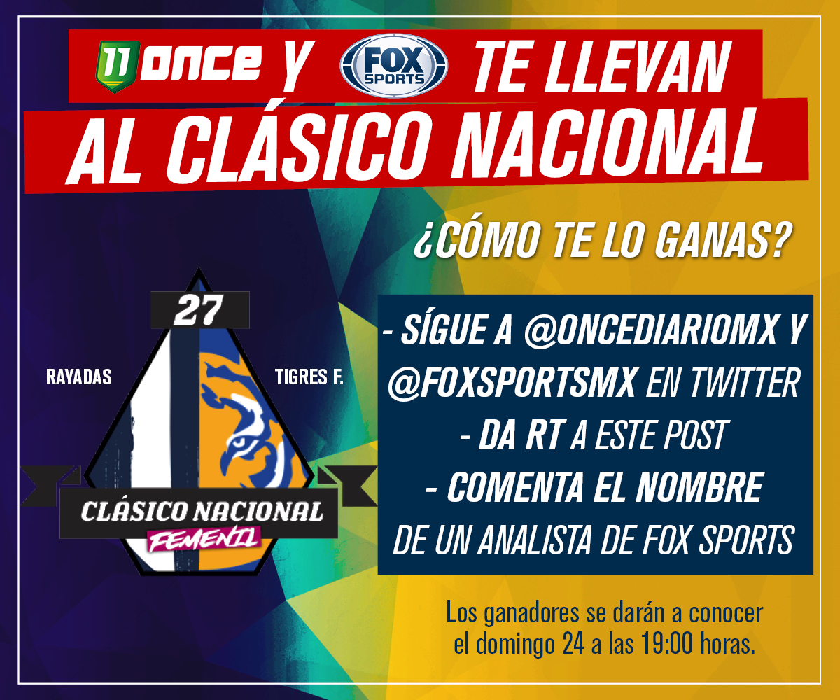 oncediariomx's tweet photo. 🚨 ¡TENEMOS BOLETOS PA'L CLÁSICO NACIONAL! 🚨

ONCE Diario y @FOXSportsMX te llevan al Derbi entre #TigresFemenil y #Rayadas de este lunes, partido que será transmitido por FOX Sports Premium. 

¡Sigue los pasos! 👇🔥

#LigaFemenilxFOX
#RayadasxFOX https://t.co/3Fq9jY7EHK