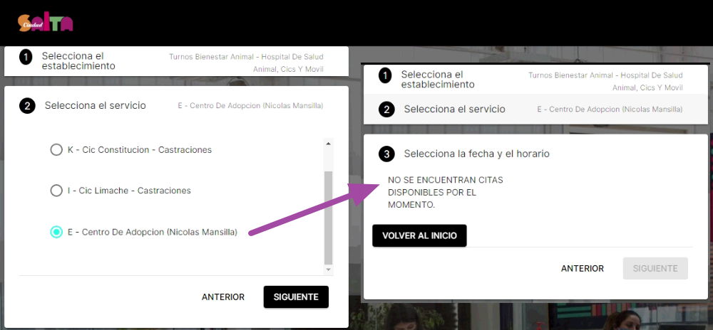 ApanSalta's tweet photo. @fmcableatierra Hoy le hicieron un reportaje a una representante de Bienestar Animal, Teresita Soria. La realidad es que no hay turnos, y los proteccionistas ya no dan abasto.. Adjunto los print de pantallas, hoy intentamos sacar turno, no se encuentra en ninguno de los lugares habilitados. https://t.co/7DYD9yyFXY