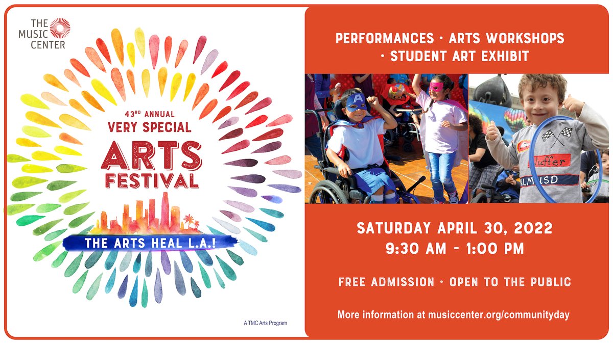 ShanesPlay's tweet photo. Our friends at @musiccenterla are celebrating the artist in all of us at their Very Special Arts Community Day! This free event on 4/30 will have inclusive & accessible opportunities for families & kids of ALL abilities to experience the arts. https://t.co/UwcBvKPkYN #VSAF https://t.co/FPPBEvEbZa