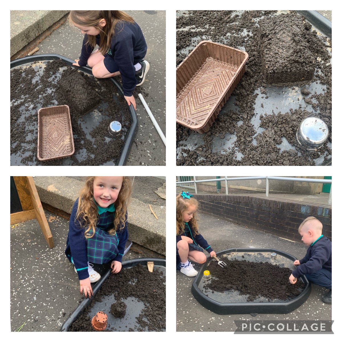 MissThomsonStJ1's tweet photo. We enjoyed exploring the soil. We had to add some water to make it stick together so we could make mud castles 🏰 🪴 @st_josephps #playinverclyde #changingmaterials https://t.co/vFoBoj8BLl