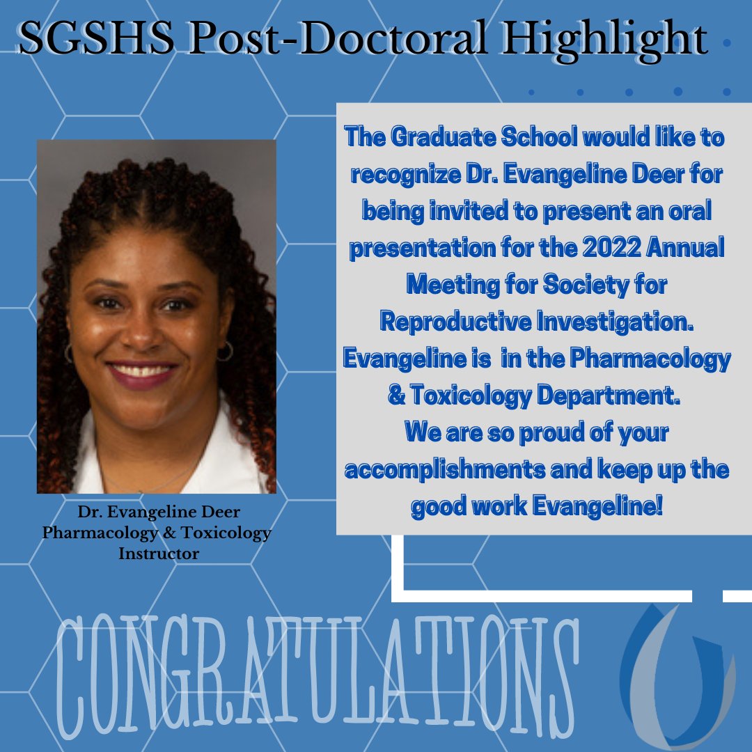 Join us as we highlight Dr. Evangeline Deer for receiving an invitation to give an oral presentation at the 2022 Annual Meeting for Society for Reproductive Investigation. Congratulations on your achievement Evangeline! #ummcampus