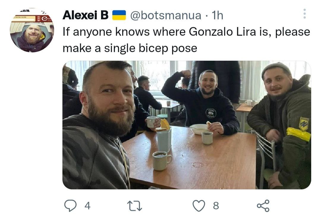 Miquel_R's tweet photo. El periodista chileno Gonzalo Lira sigue desaparecido en Ucrania. Neonazis de Azov bromeaban hace unos días en redes sociales sobre su desaparición. https://t.co/sS0q7pjVLB