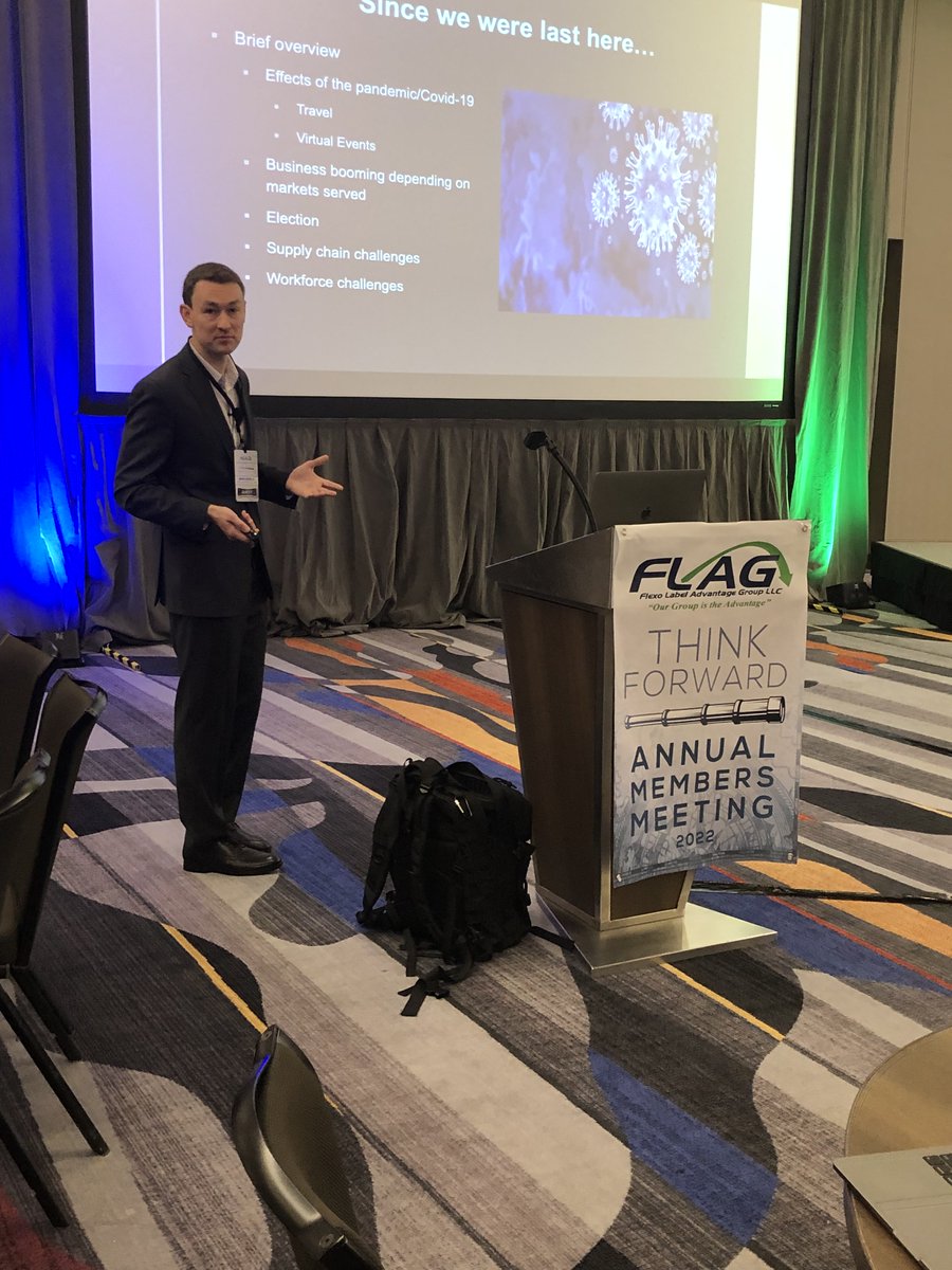 FLAGAdvantage's tweet photo. Thanks to Greg Hrinya from @LabelandNarrow for kicking off the FLAG meeting on state of the industry. “Growth Opportunity. Don’t get left behind - continue to invest. Consolidation is still a major trend.” #FLAGAdvantage #ThinkFoward https://t.co/0sp3WhXaXq