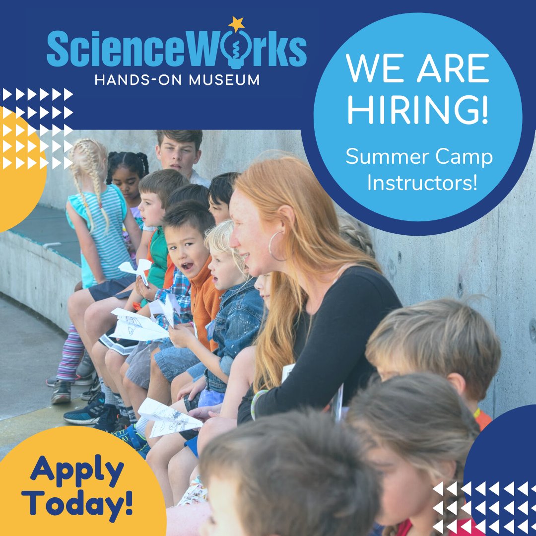 Science_Works's tweet image. Looking for the next chapter of your teaching career? Or are you interested in a fun way to spend your summer? 👨‍🏫☀️

Consider applying to ScienceWorks as a Summer Camp Instructor! 

To learn more or to apply go to: scienceworksmuseum.org/employment/