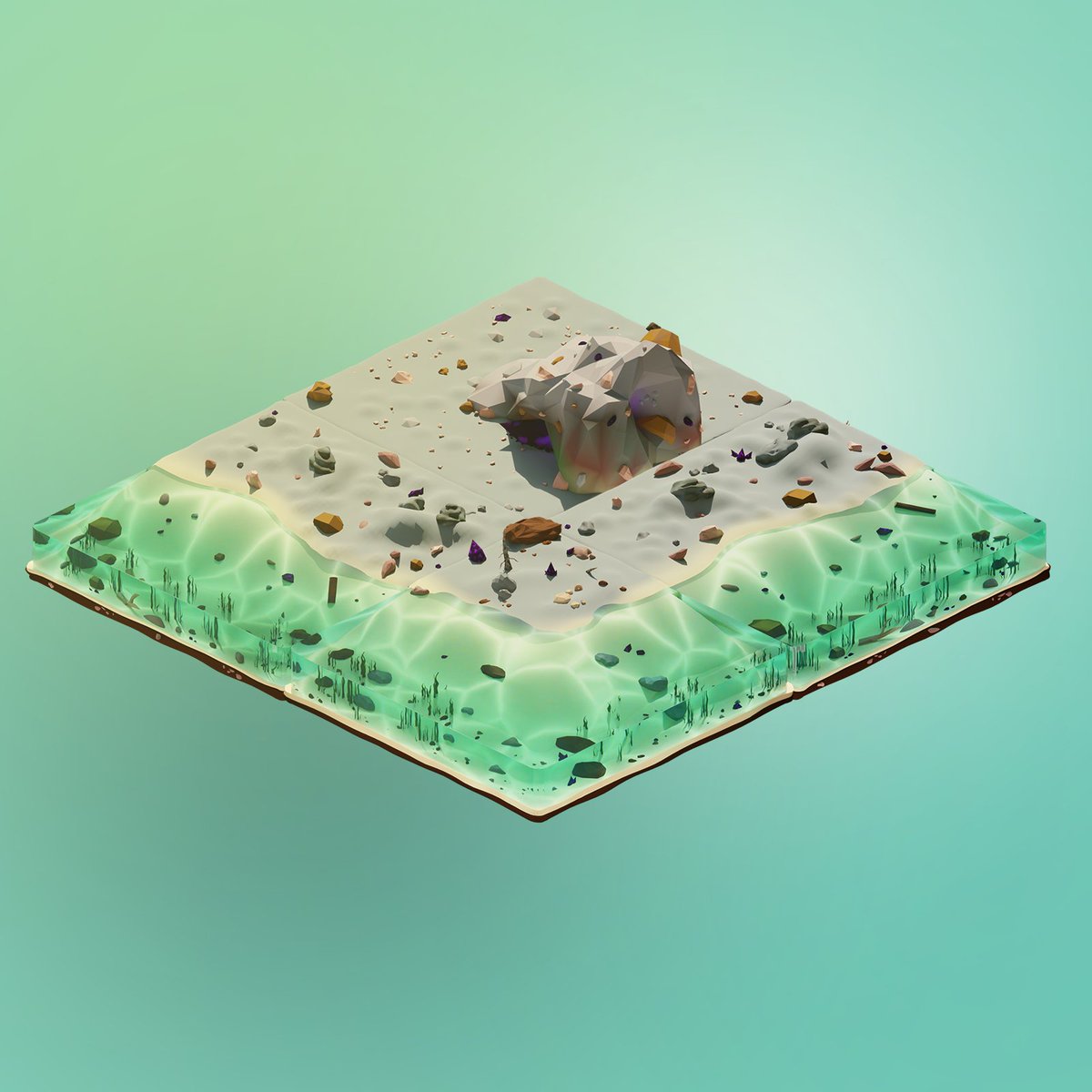 Mountain x Ocean combination (2x2 tiles). Can you see the obsidian hidden in the mountain? ⛰️🌊 #GameFi