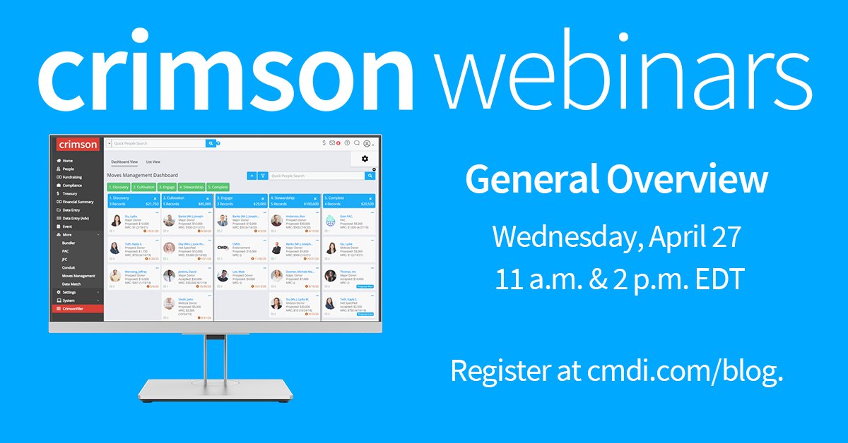 CMDI's tweet photo. Do you have new hires? Sign up for next week's Crimson webinars. 

https://t.co/UEaqo0IVOp https://t.co/iBgBlUp3wT