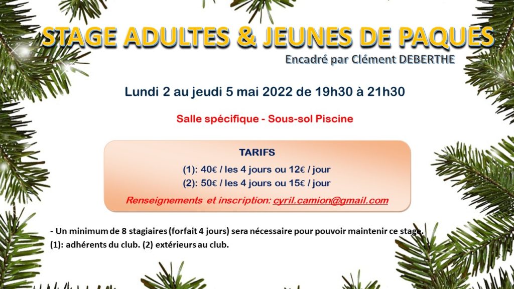 Stage adultes et jeunes : soirées du 2 au 5 mai - acbb-tt.fr/stage-adultes-…