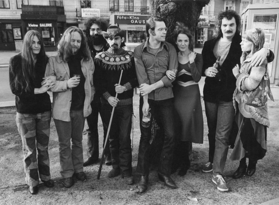 GratefulDead's tweet photo. DAILY DOSE: 50 years ago today, the Grateful Dead arrive in Germany &amp; visit the local record company offices. https://t.co/pa3b2vx8p9 https://t.co/i4YJsbTgaM