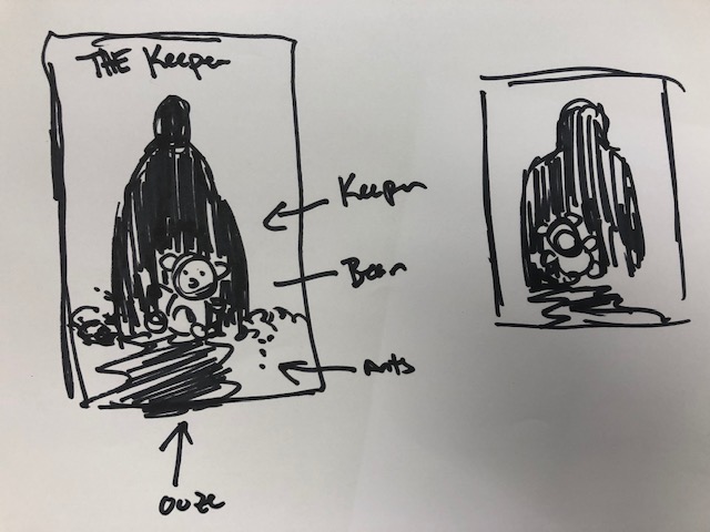 just found my thumbnails for the cover to THE KEEPER and thought i'd share
thumbnails: i think either our wonderful designer @andreacecelia or editor extraordinaire @sgtgreenbomb suggested-then the whole team weighed in and we landed on the 2nd one here