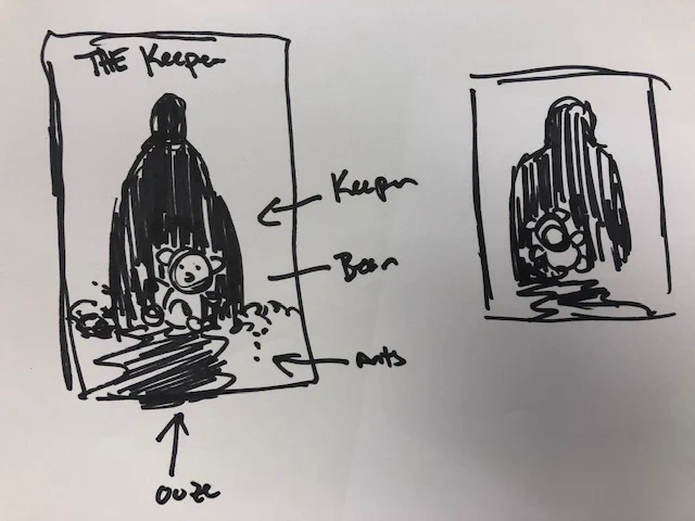 just found my thumbnails for the cover to THE KEEPER and thought i'd share
thumbnails: i think either our wonderful designer @andreacecelia or editor extraordinaire @sgtgreenbomb  suggested-then the whole team weighed in and we landed on the 2nd one here 