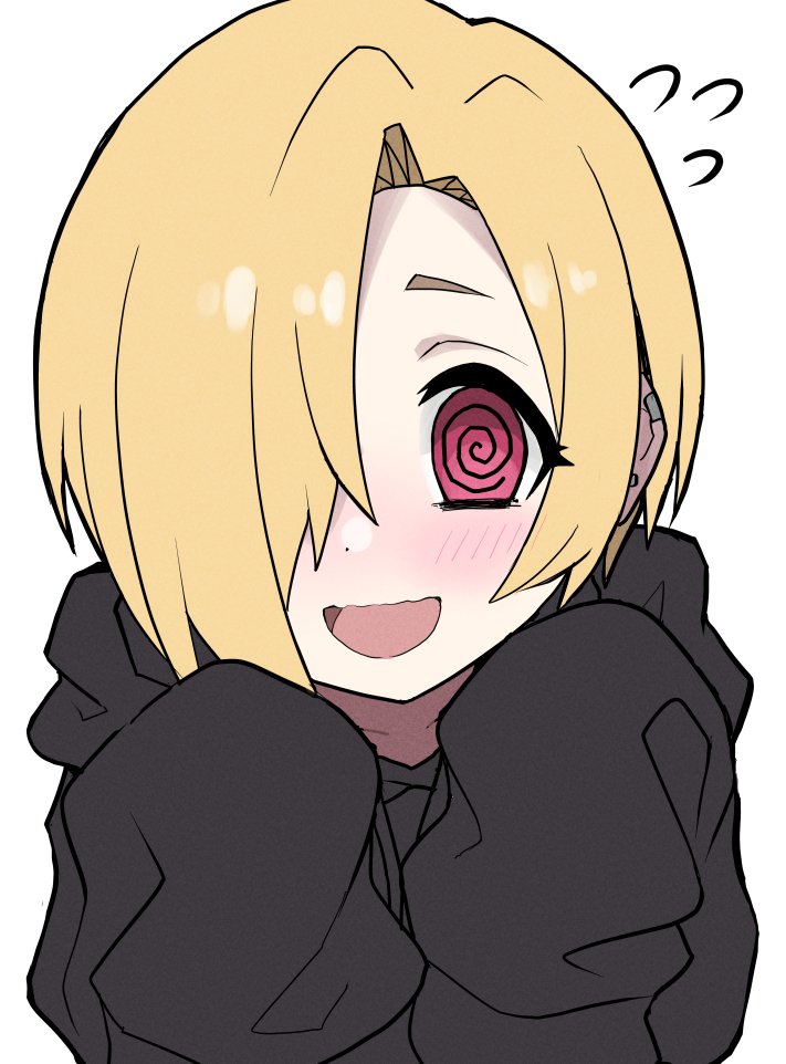 shirasaka koume 1girl solo blonde hair sleeves past wrists sleeves past fingers hood hair over one eye  illustration images