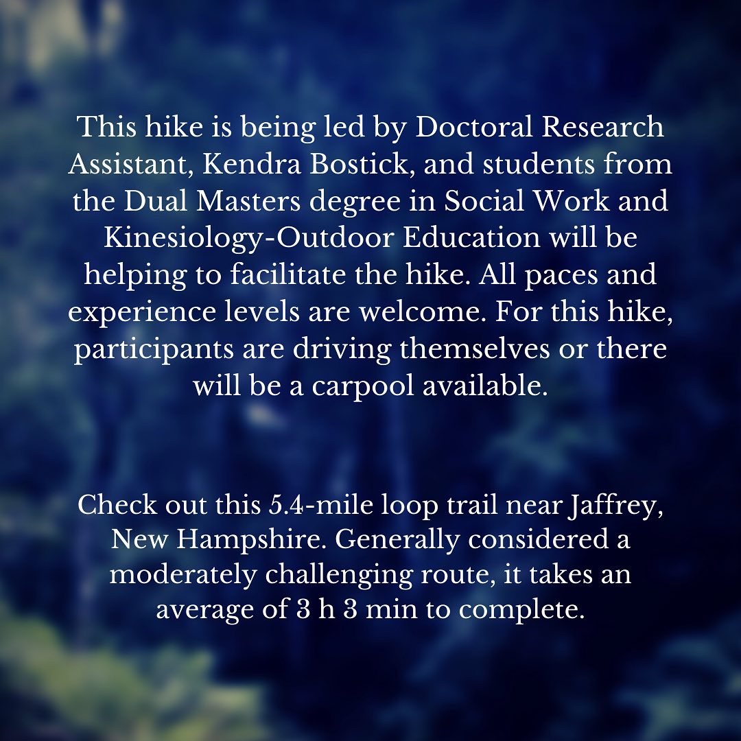 UNH_GSS's tweet photo. Grad hike @ Monadnock State Park
w/ GSS &amp; Together Walks
 Happening this Saturday, April 23 @ 9am
Register: https://t.co/VXprI4moWo
See attached flyer for details. https://t.co/xs3OawViAL