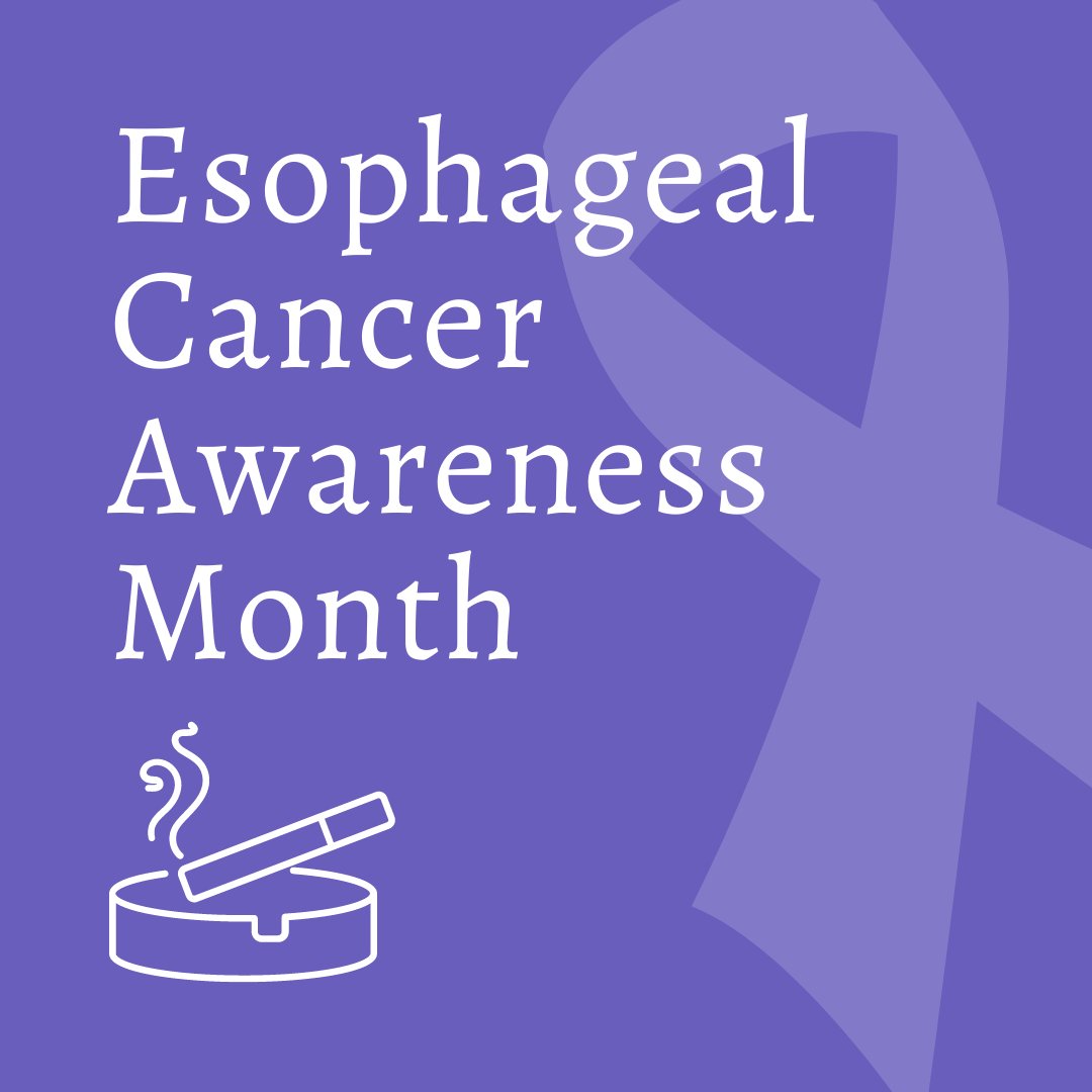 April is #EsophagealCancer Awareness Month. Did you know using tobacco is one of the greatest risk factors for developing esophageal cancer? The longer someone uses tobacco, the greater the risk. Check with your doctor for resources to help with #tobacco cessation.