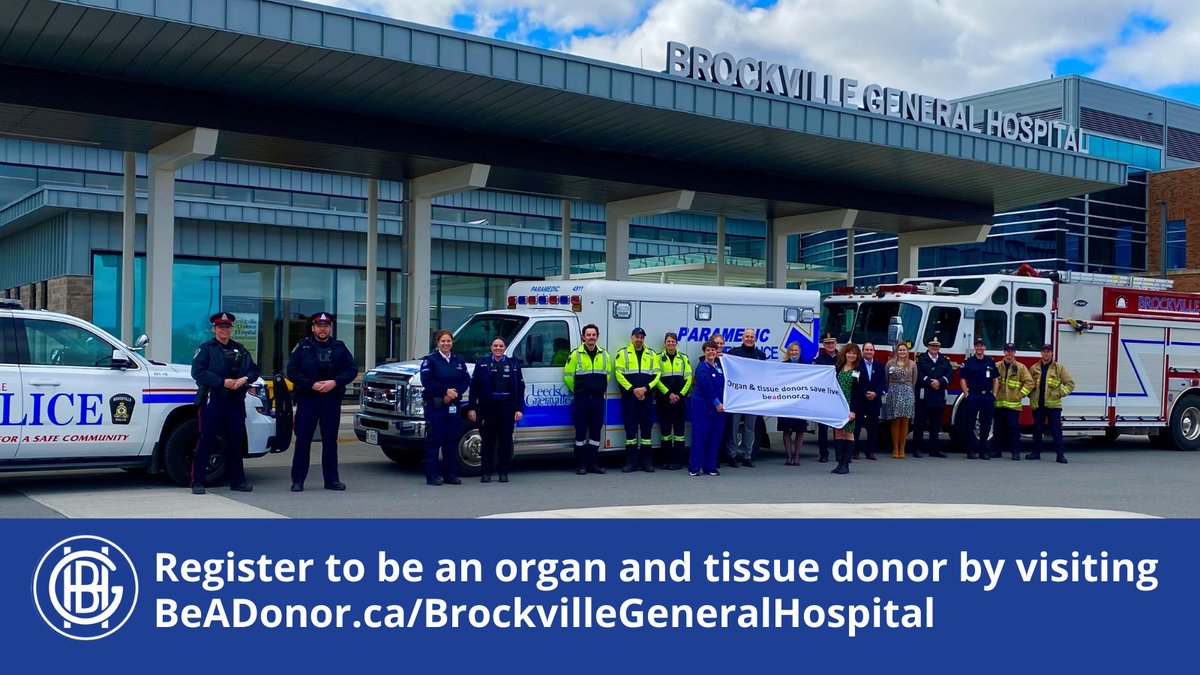 Being an organ and tissue donor saves lives. 
BGH, <a href="/BPS_News/">Brockville Police Service</a>, <a href="/BrockvilleFire/">Brockville Fire Dept</a>, and Brockville Paramedics  remind you that registering is easy. All you need is 2 minutes and your health card! 

Register now by visiting BeADonor.ca/BrockvilleGene… 
<a href="/TrilliumGift/">Trillium Gift of Life Network (Ontario Health)</a> #BeADonor