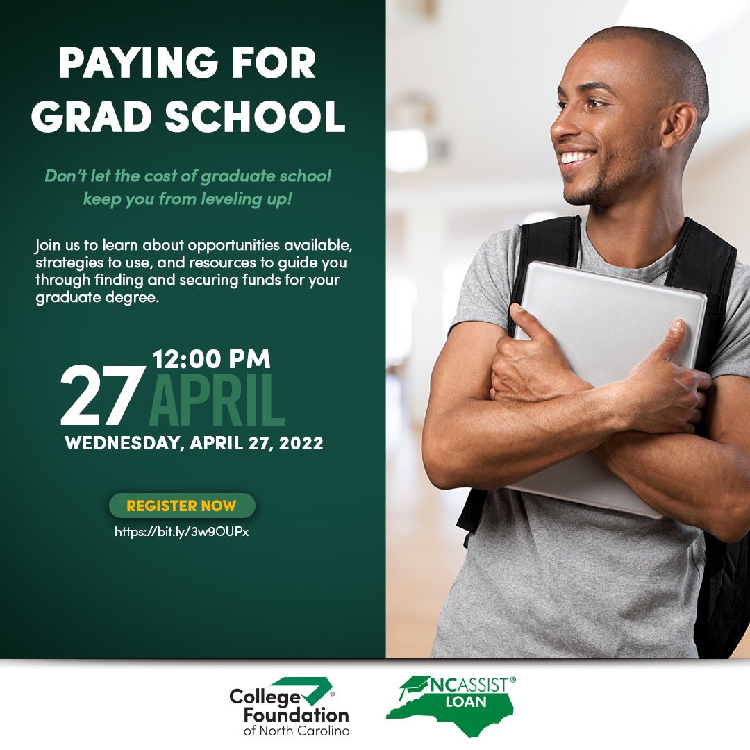 wingateadvising's tweet photo. Future graduate students, are you looking into strategies to help pay for your graduate degree? Register for the College Foundation of North Carolina’s webinar to learn more. Register with the link below. https://t.co/H0UcvOXOI6