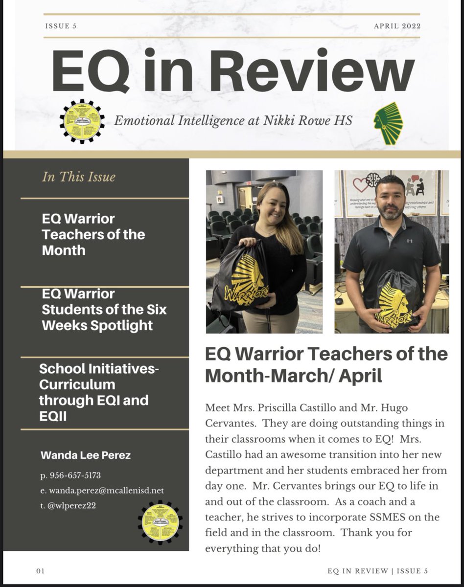 wlperez22's tweet photo. EQ in Review newsletter is hot off the press! Great things are happening here at @Rowe006 Proud to be a Warrior! #RoweEQ @counseling_misd @McAllenISDCTE #lovemyjob https://t.co/oluZHWeHxj