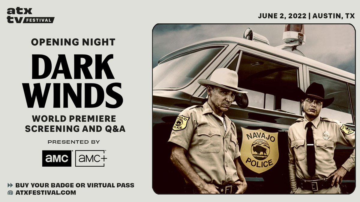 ATXFestival's tweet photo. @AMC_TV will headline #ATXTVs11 June 2 with a World Premiere screening of #DarkWinds, followed by a panel with #GrahamRoland, #VinceCalandra, #ChrisEyre, @ZahnMcClarnon, @CircaKiGordon and #JessicaMatten. 

🎟️: https://t.co/2vEDfpyi0G

Exclusive at @THR: https://t.co/ryYIudgEXA https://t.co/kGKXvxspXD
