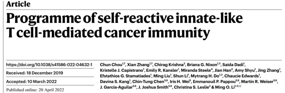 Ming Li (@minglilab) on Twitter photo Repurpose T cell self-reactivity for #cancer #immunosurveillance . Check out our new study <a href="/Nature/">nature</a> by brilliant <a href="/CancerResearch/">Cancer Research Institute</a> fellows Chun Chou and <a href="/XianZhang2016/">Xian Zhang</a> with help from <a href="/chirag_msk/">Chirag Krishna</a> <a href="/JoshSmithMDPhD/">Josh Smith, MD, PhD, FACS</a> and other <a href="/MSKCancerCenter/">Memorial Sloan Kettering Cancer Center</a> colleagues. rdcu.be/cLLaG Repurpose T cell self-reactivity for #cancer #immunosurveillance . Check out our new study <a href="/Nature/">nature</a> by brilliant <a href="/CancerResearch/">Cancer Research Institute</a> fellows Chun Chou and <a href="/XianZhang2016/">Xian Zhang</a> with help from <a href="/chirag_msk/">Chirag Krishna</a> <a href="/JoshSmithMDPhD/">Josh Smith, MD, PhD, FACS</a> and other <a href="/MSKCancerCenter/">Memorial Sloan Kettering Cancer Center</a> colleagues. rdcu.be/cLLaG