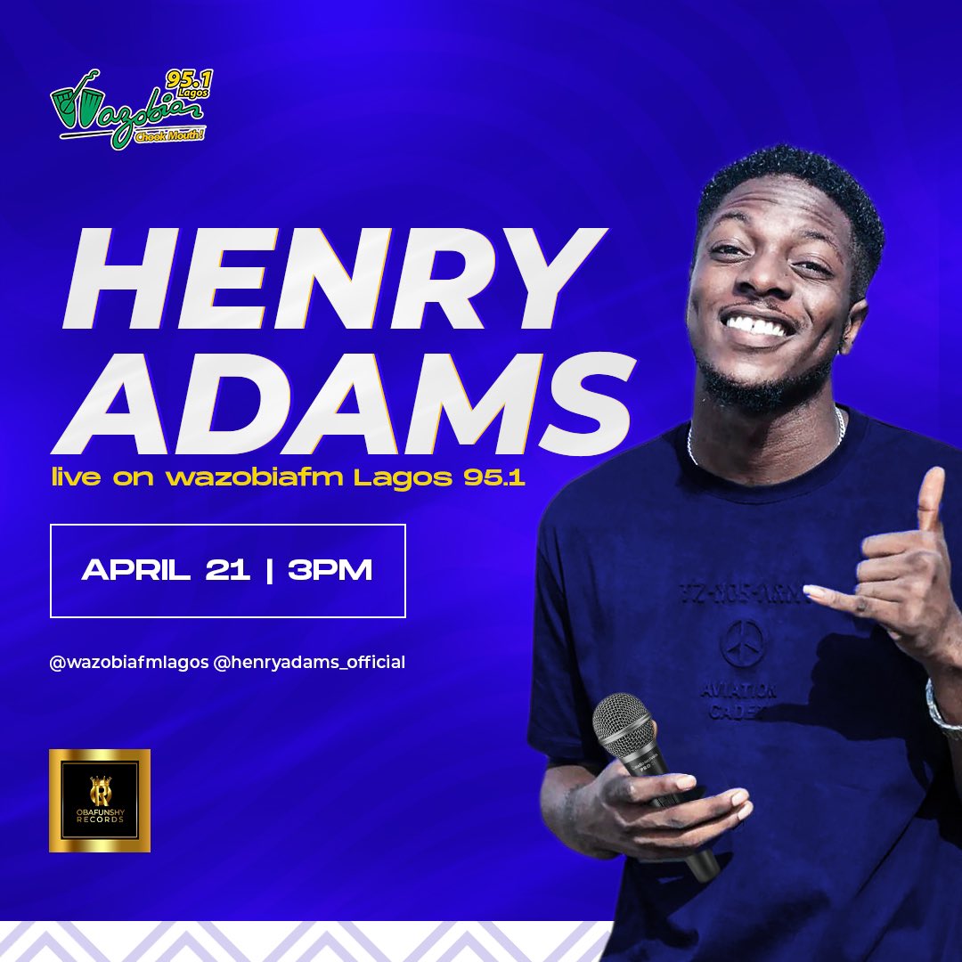 Will be live on @wazobiafmlagos tomorrow!!Tune in 🤗

#holidaybyhenryadams #wazobiafm #obafunshyrecords