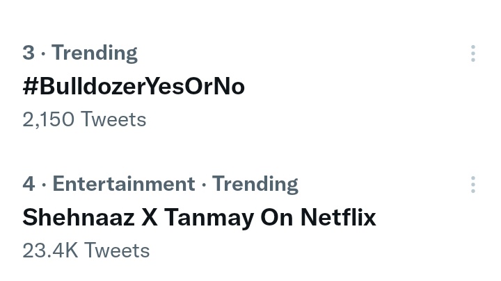 Kailash42232979's tweet photo. Congratulations we are trending no 4 with 23.4k tweet
Can we get Top
Keep retweets
Shehnaaz X Tanmay On Netflix https://t.co/DlJplL3Pvm