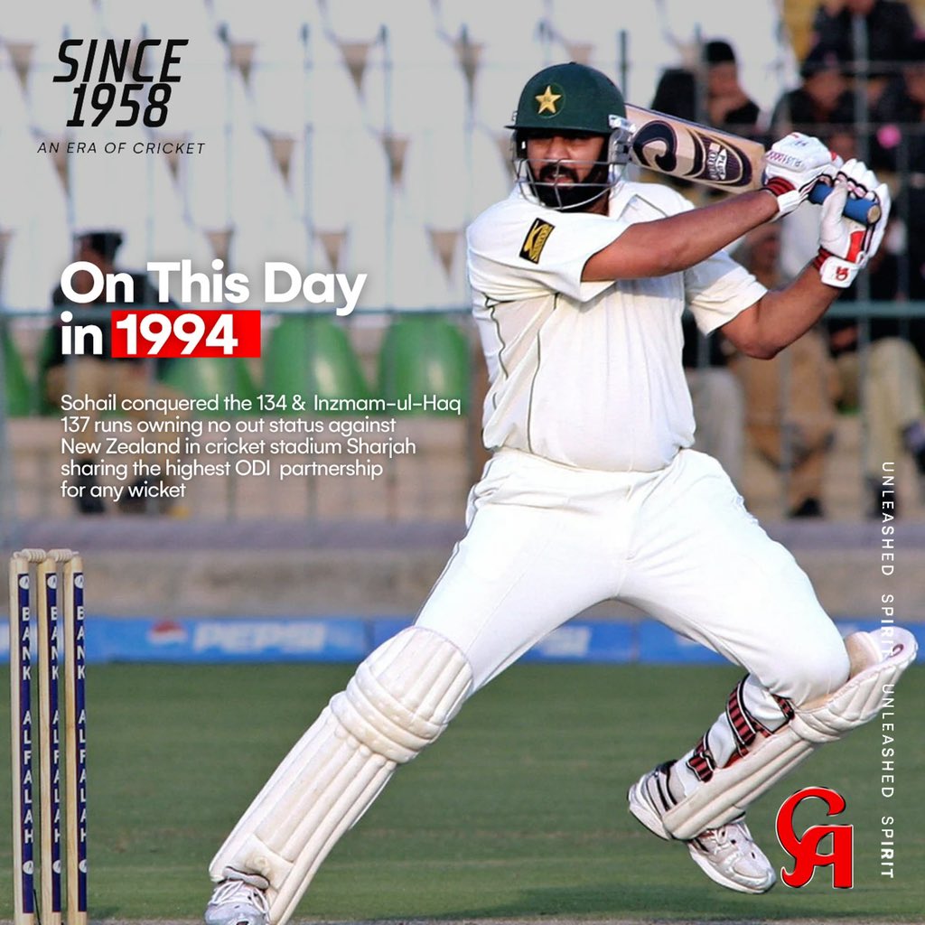 Remembering the day!
 Inzmam-ul-Haq conquered 137 runs owning no out status against New Zealand in cricket stadium Sharjah sharing the highest ODI  partnership for any wicket on this day in 1994.
#stepforward
#casports
#casportsglobal