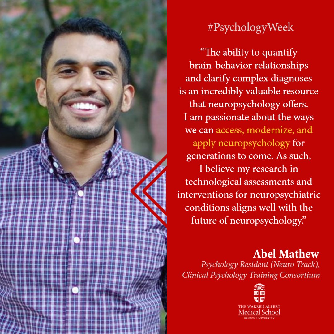 Our @BrownClinPsych residents come to @BrownMedicine to prepare for careers in adult psychology, child psychology, health psychology/behavioral medicine, and neuropsychology. For @APA #PsychologyWeek, @AbelSMathew shares why he chose the #neuro track.