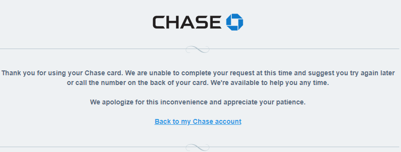markinsf's tweet photo. @Chase I get this cryptic message when trying to access the Ultimate Rewards Portal. Is the problem me or you? https://t.co/2SIXOGSf9Q