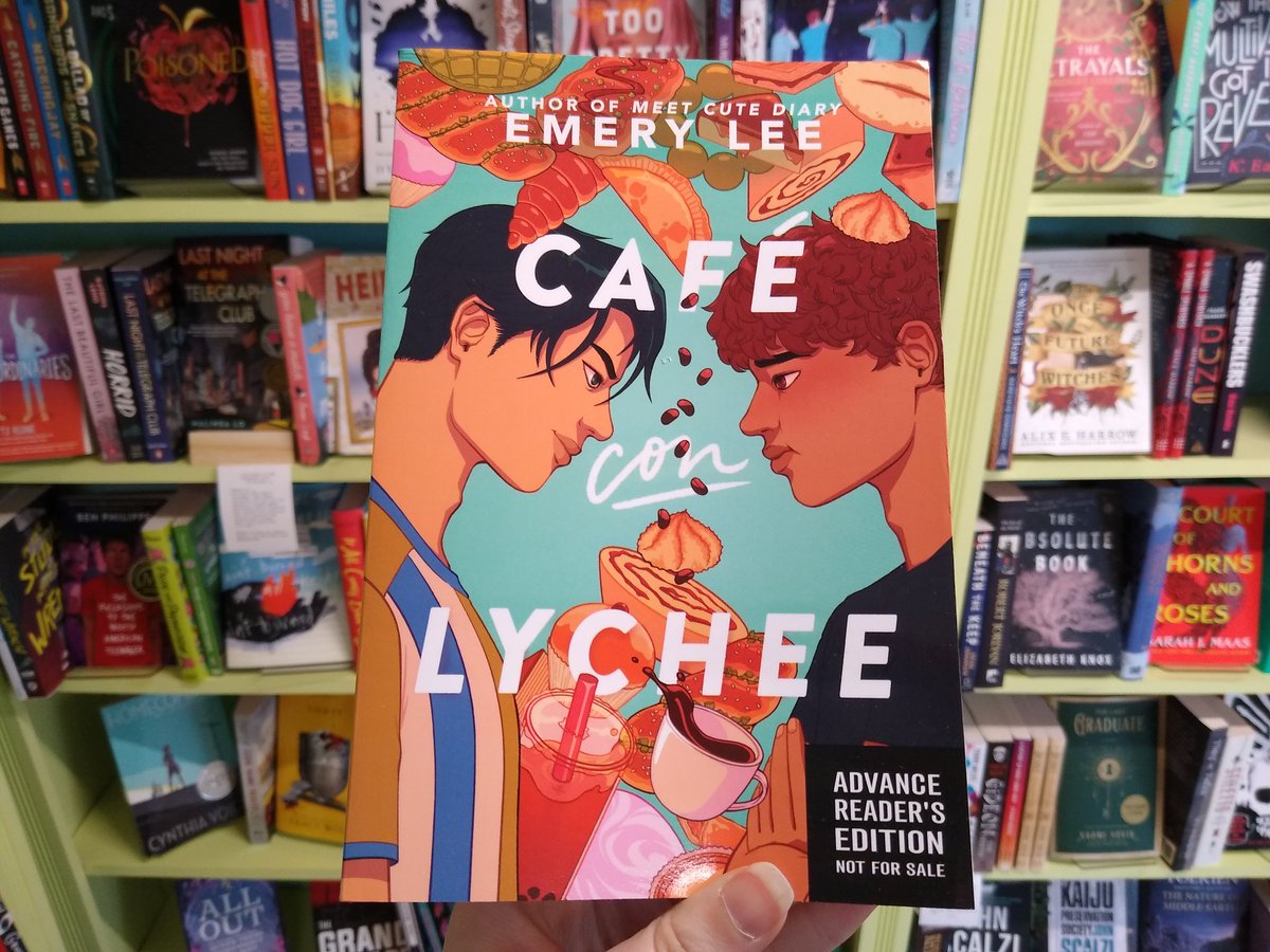 It's a good day to be a bookseller 🥰☕📚 We've been blessed with an ARC of CAFE CON LYCHEE, the newest from @EmeryLeeWho ☕
 May can't come soon enough!