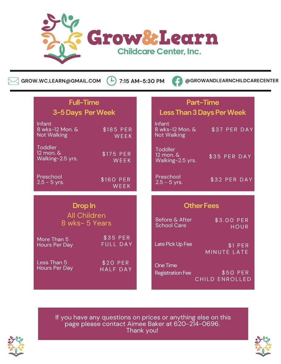 Our price sheet is here! For questions the best way to get answers is to contact us at any of the ways listed on the sheet. We check messages on social media often, but phone and e-mail are best.