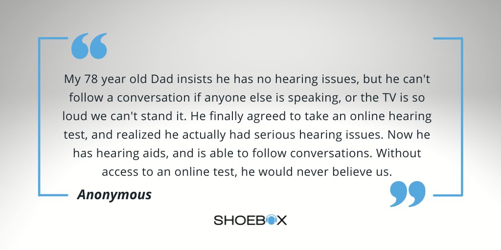 SHOEBOX hears you 💙

Helping people identify a potential hearing loss is our mission, which is WHY we are here. 

Learn more about SHOEBOX Online here ⬇️ ow.ly/vfyT50IJ6cz

#hearingservices  #hearingcare #thinkoutsidethebooth