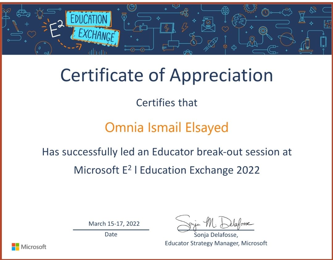 It was a great experience to conduct 2 sessions at E2 😍😍
Thanks @MicrosoftEDU ! 🌷🌷

@MicrosoftEgypt
@sdelafosse @mariorguezramon
@digitalrichards @penfoldno1

#mie_fellow #MinecraftEducationEdition #MicrosoftTeams #microsoftreflect #Egypt #E2 #MicrosoftEdu #edutech #MIEExpert