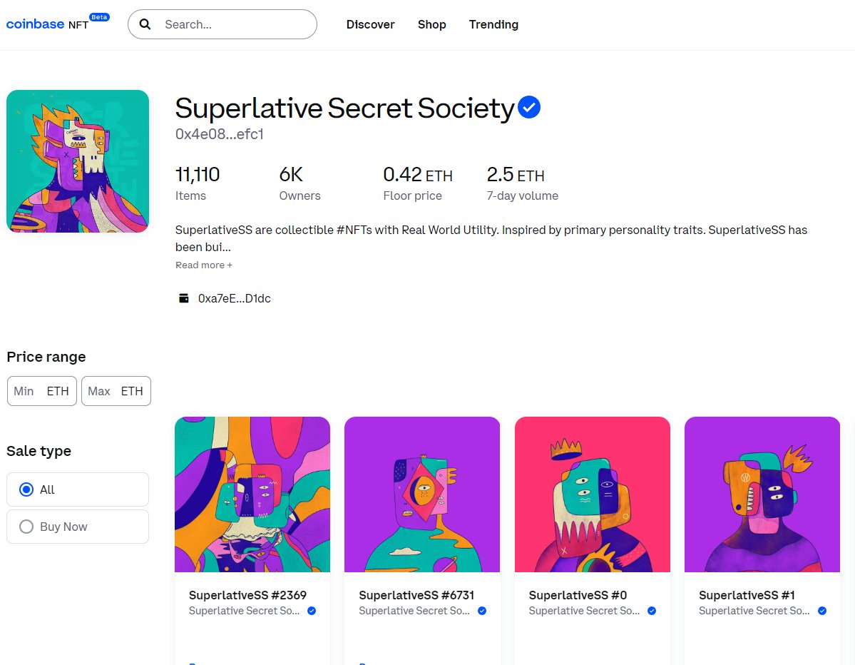 🚀COINBASE NFT VERIFICATION🚀

Greetings Superlatives!
As some of you will already have seen, we have FINALLY been verified on Coinbase NFT. Another step to spread the magnificent SSS artwork worldwide.🙌
bit.ly/37yw1fh

#WeLikeTheArt &amp; Stay Superlative❤️