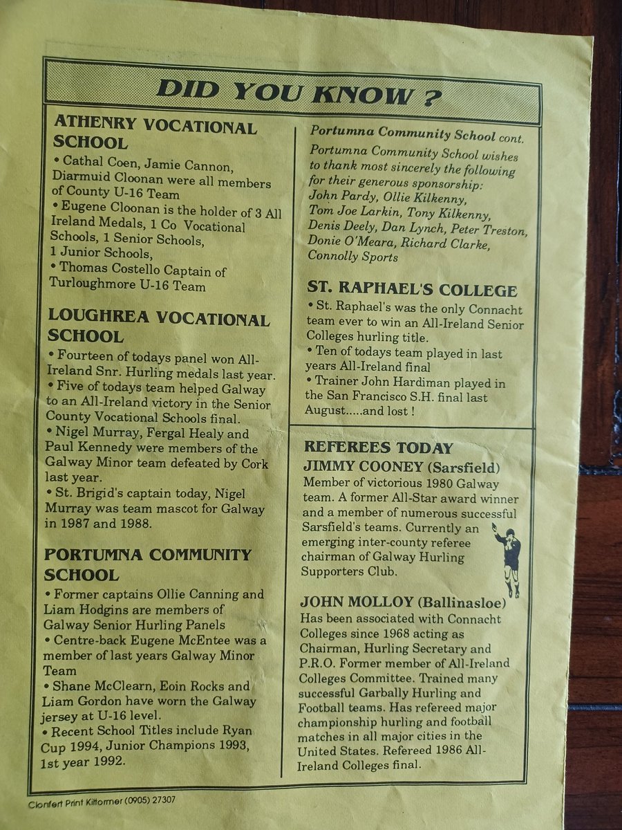 Connacht Colleges Hurling Finals <a href="/portumnacommsch/">Portumna Community School</a> v <a href="/Saint_Raphaels/">St. Raphael's College</a> <a href="/clarincollege/">Clarin College</a> v <a href="/stbrigids_LR/">Coláiste Naomh Bríd</a> <a href="/Galway_GAA/">Galway GAA Official</a> <a href="/CoachingGalway/">Galway GAA Coaching & Games</a> <a href="/ConnachtGAA/">Connacht GAA</a> <a href="/officialgaa/">The GAA</a>