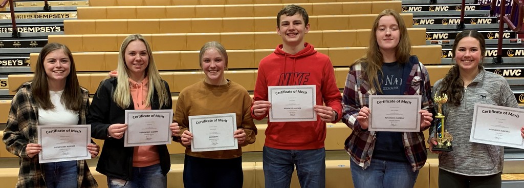 Congratulations to all of the students who participated in the NSU Math Contest!  The following students earned Honorable Mention:  Addy Matthews, Katie Braun, Baylie Somsen, Gavin Sannes and Paige Stolsmark.  Erin Case placed 3rd in Algebra II!