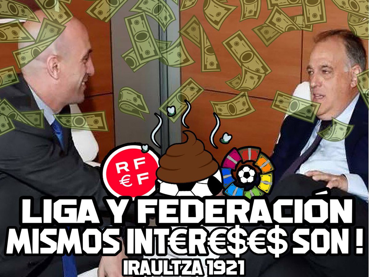 Tebas y Rubiales, bandas rivales con los mismos id€ale$.¿Hasta cuándo van a seguir callando los club€$ y siendo cómplices? OTRO FÚTBOL ES POSIBLE, LUCHEMOS LAS AFICIONES POR ELLO! #noesfutboleslaliga #federacióncorrupción #ligaadulterada