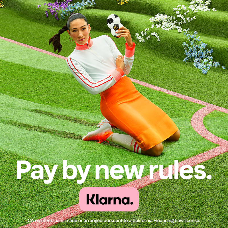 Klarna's tweet photo. Shop with more time to pay. Always interest-free. Score at checkout when you pay in 4 with Klarna.