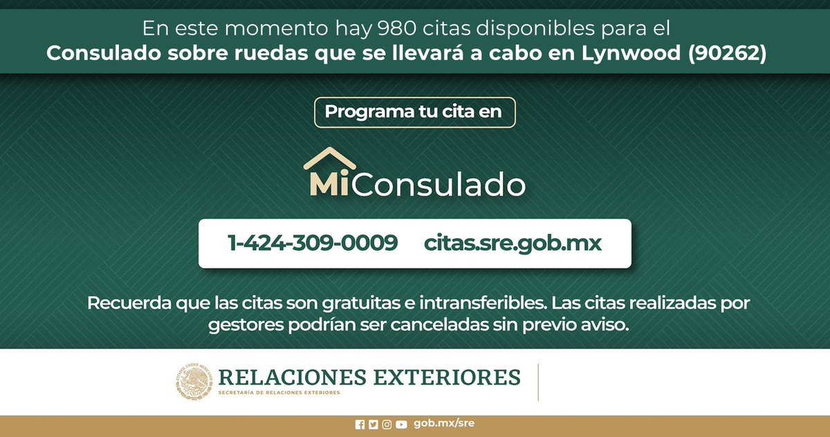 ConsulMexLan's tweet photo. 🔸  Informamos que en este momento hay disponibilidad de citas para realizar los siguientes trámites la próxima semana:

✅ Pasaporte mexicano 
✅ Matrícula consular 
✅ Solicitud de credencial de elector
✅ Registro civil (doble nacionalidad) https://t.co/P2QWbCx4pF