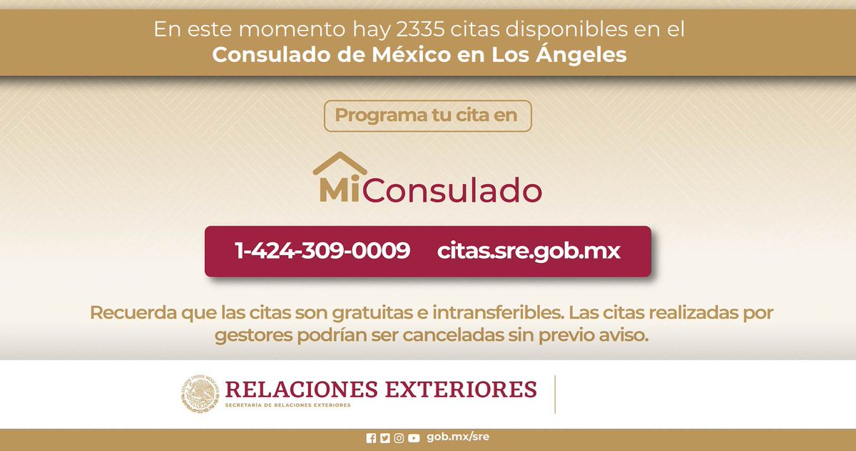 ConsulMexLan's tweet photo. 🔸  Informamos que en este momento hay disponibilidad de citas para realizar los siguientes trámites la próxima semana:

✅ Pasaporte mexicano 
✅ Matrícula consular 
✅ Solicitud de credencial de elector
✅ Registro civil (doble nacionalidad) https://t.co/P2QWbCx4pF