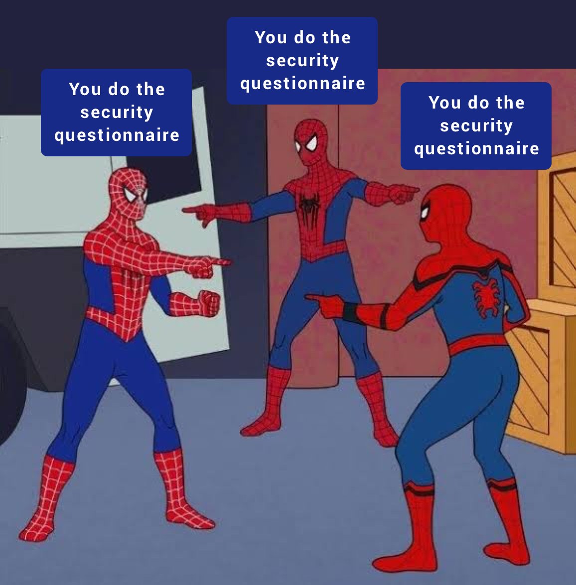 TrustCloudAI's tweet image. Who wants to answer the security questionnaire? Anyone?

Let @Kintent respond for you, so you can go back to working hard (or watching Spider Man).

#TrustManagement #InfoSec #SecurityQuestionnaires #CyberSecurity #GRC #Compliance #CyberAttack